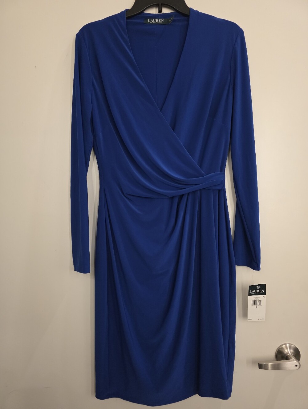 Lauren Ralph Lauren Active Blue NWT Faux Wrap Midi Dress Size 8